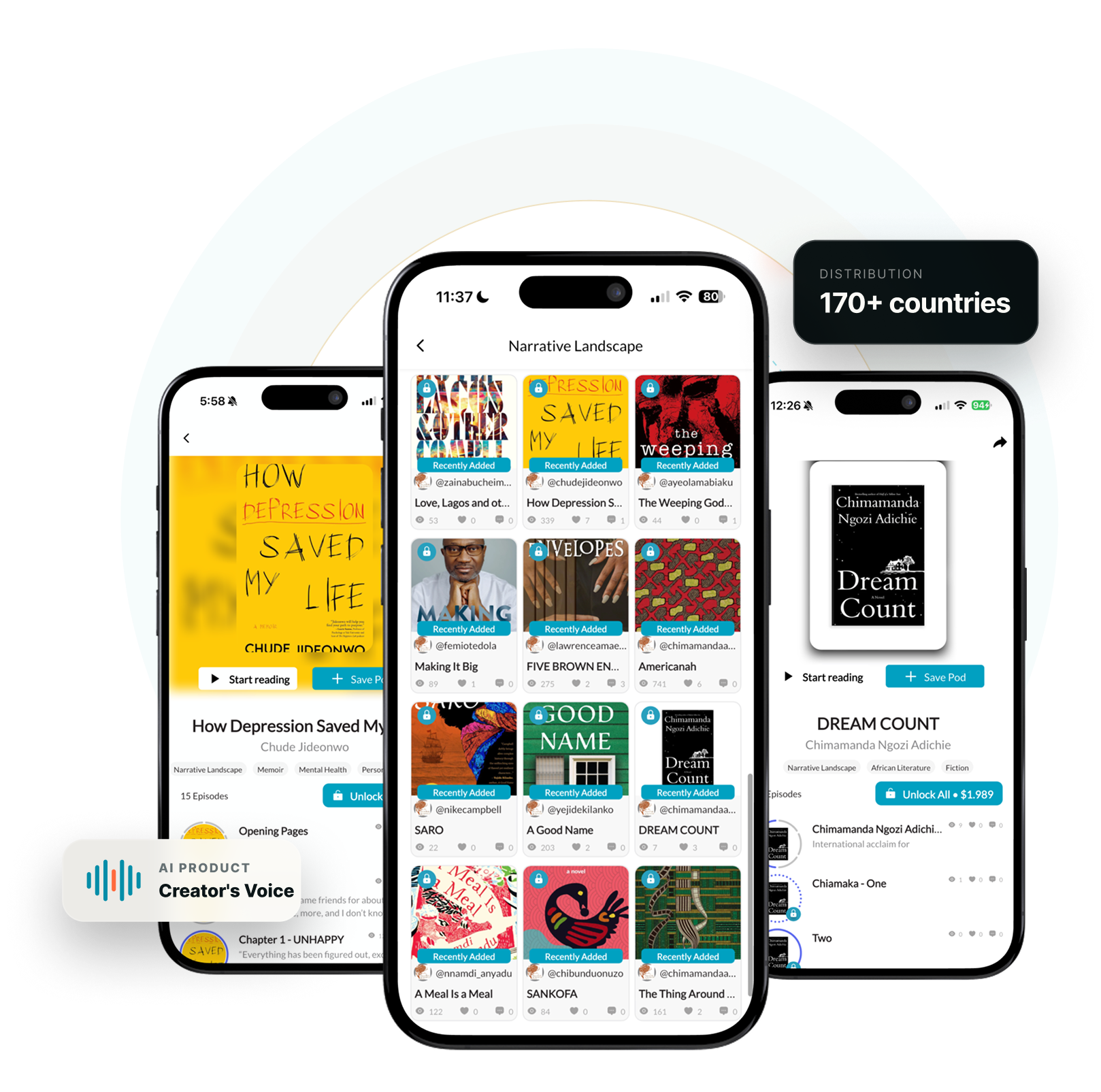 Storipod catalogue, story and author voice screens